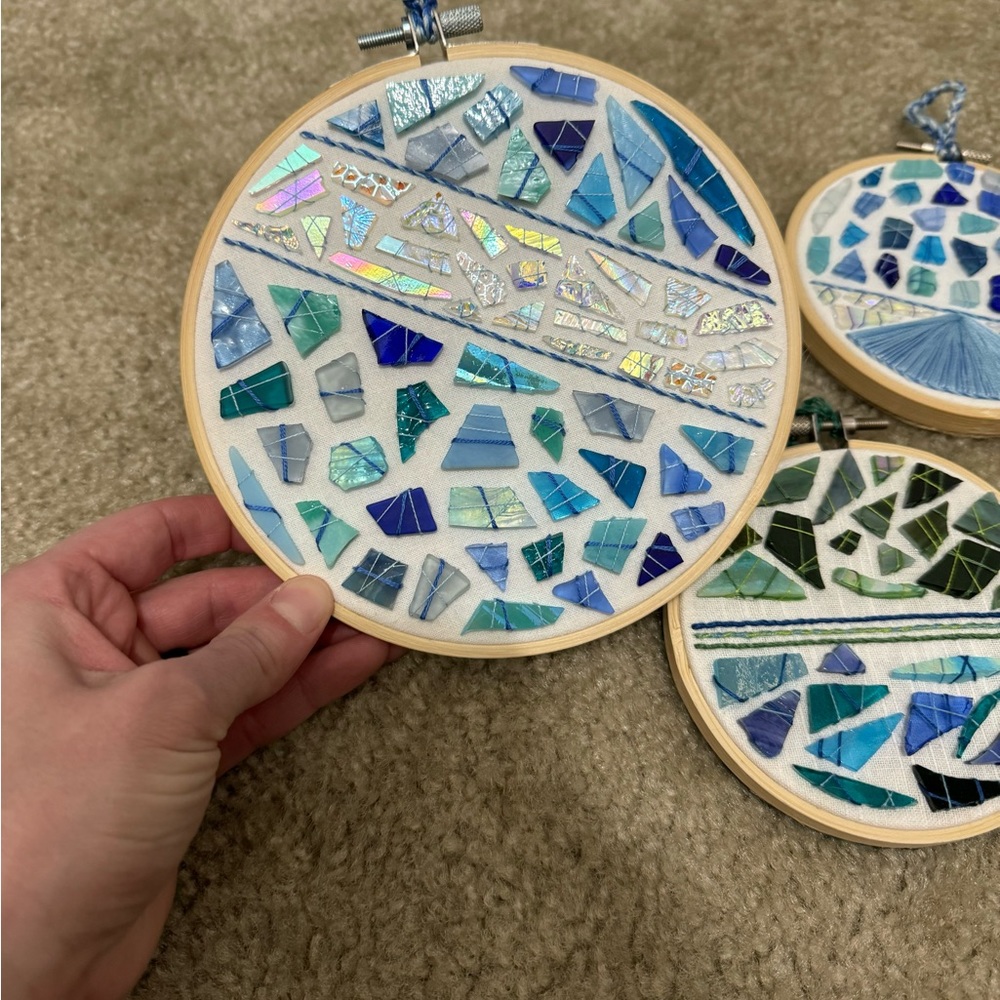 *HANDMADE* Custom Hand Stitched Glass Hoop Decor - Picture 2 of 5
